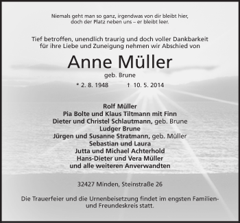 Anzeige von Anne Müller von Mindener Tageblatt