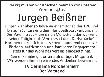 Anzeige von Jürgen Beißner von Mindener Tageblatt