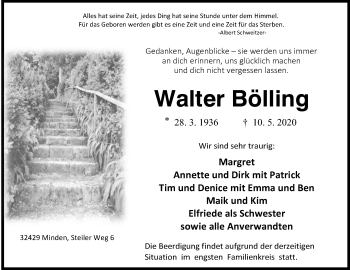 Anzeige von Walter Bölling von Mindener Tageblatt