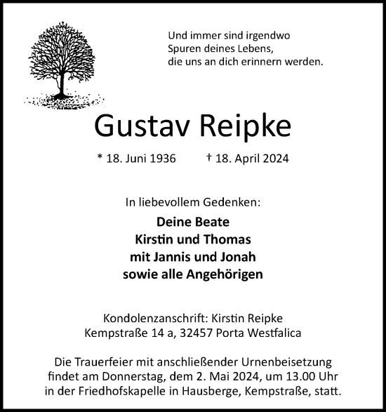 Anzeige von Gustav Reipke von 4401