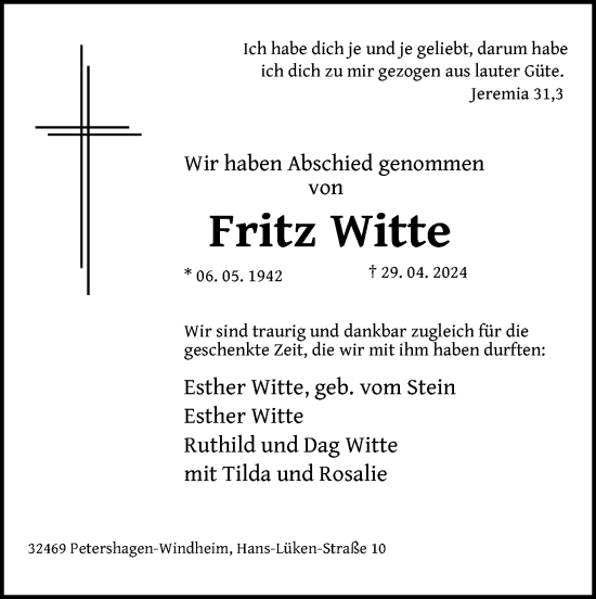Anzeige von Fritz Witte von 4401