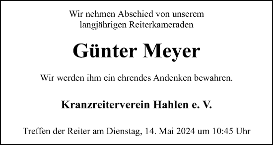 Anzeige von Günter Meyer von 4401