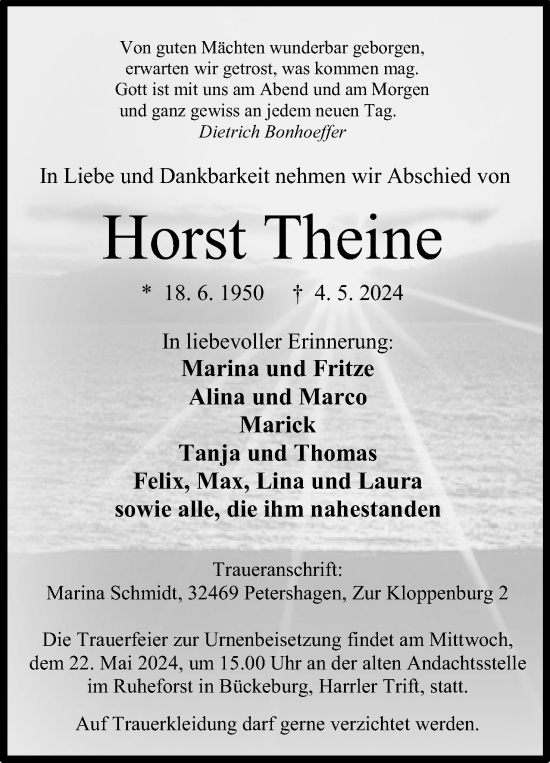Anzeige von Horst Theine von 4401