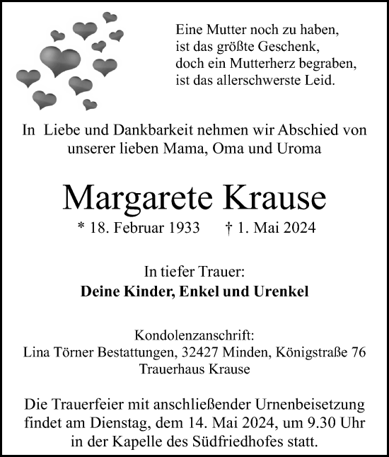 Anzeige von Margarete Krause von 4401